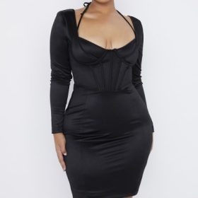 Grazia Black Disco Satin Corset Dress - Image 13
