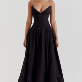 Lady Black Strapless Midi Dress - Image 5