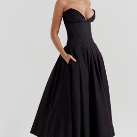 Lady Black Strapless Midi Dress - Image 11