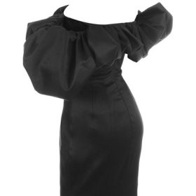 Selena Black Satin Puff Shoulder Dress