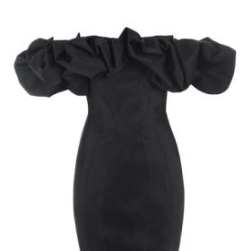 Selena Black Satin Puff Shoulder Dress - Image 25