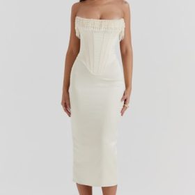 Nalita Vintage Cream Embellished Strapless Dress - Image 7