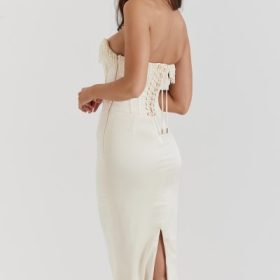 Nalita Vintage Cream Embellished Strapless Dress - Image 12