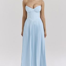 Marcella Ocean Blue Pleated Maxi Dress - Image 5