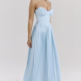 Marcella Ocean Blue Pleated Maxi Dress - Image 8