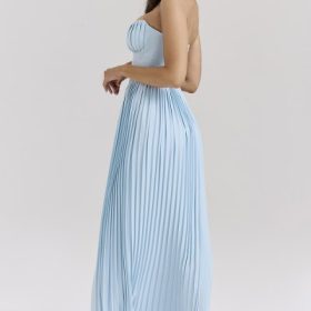 Marcella Ocean Blue Pleated Maxi Dress - Image 9