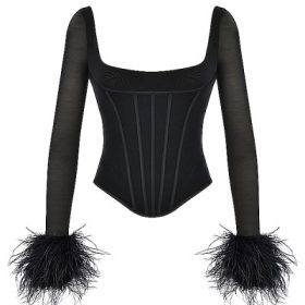 Stella Black Mesh Trimmed Corset - Image 2