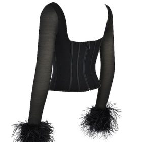 Stella Black Mesh Trimmed Corset - Image 3