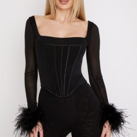 Stella Black Mesh Trimmed Corset - Image 5