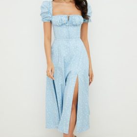 Tallulah Blue Ivory Floral Puff Sleeve Midi Dress - Image 9