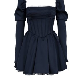 Venetia Midnight Satin Puff Sleeve Mini Dress - Image 2