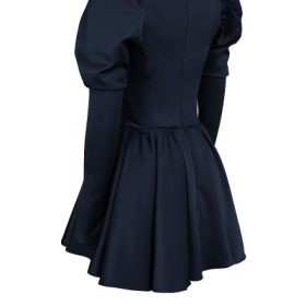 Venetia Midnight Satin Puff Sleeve Mini Dress - Image 3