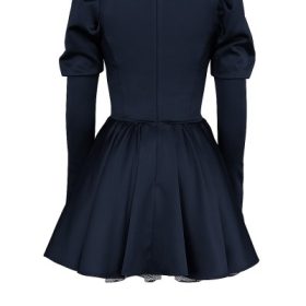 Venetia Midnight Satin Puff Sleeve Mini Dress - Image 4