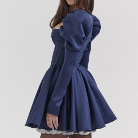 Venetia Midnight Satin Puff Sleeve Mini Dress - Image 9