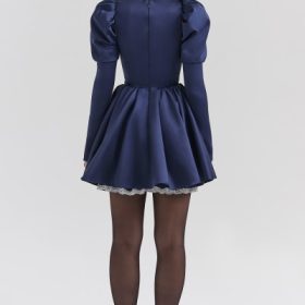 Venetia Midnight Satin Puff Sleeve Mini Dress - Image 10