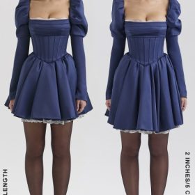 Venetia Midnight Satin Puff Sleeve Mini Dress - Image 11