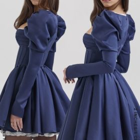 Venetia Midnight Satin Puff Sleeve Mini Dress - Image 12