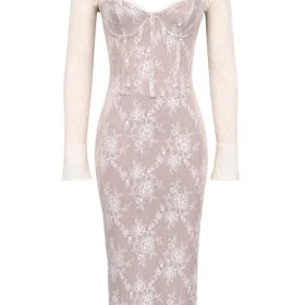 Saisha Ivory Lace Long Sleeve Midi Dress - Image 2
