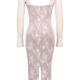 Saisha Ivory Lace Long Sleeve Midi Dress - Image 4