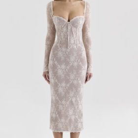Saisha Ivory Lace Long Sleeve Midi Dress - Image 5