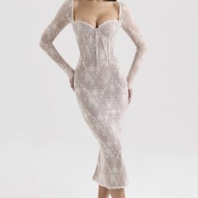 Saisha Ivory Lace Long Sleeve Midi Dress - Image 7