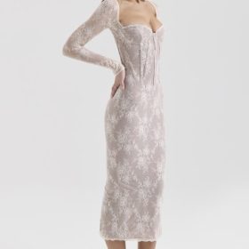 Saisha Ivory Lace Long Sleeve Midi Dress - Image 9