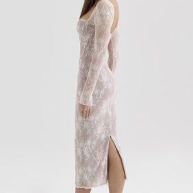 Saisha Ivory Lace Long Sleeve Midi Dress - Image 10