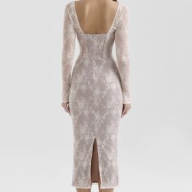Saisha Ivory Lace Long Sleeve Midi Dress - Image 11