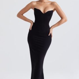 Sabine Black Crepe Strapless Corset Dress - Image 5