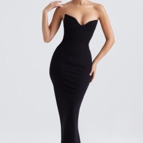 Sabine Black Crepe Strapless Corset Dress - Image 7