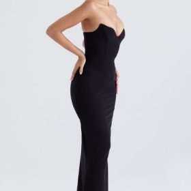 Sabine Black Crepe Strapless Corset Dress - Image 9