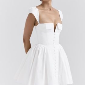 Florence White Cotton Corset Mini Dress - Image 8