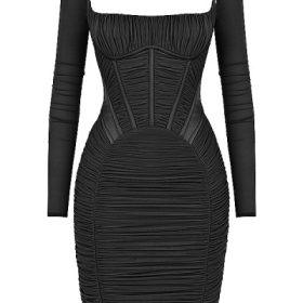 Freyja Black Gathered Corset Dress - Image 2