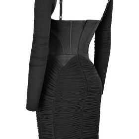 Freyja Black Gathered Corset Dress - Image 3