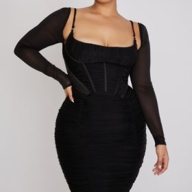 Freyja Black Gathered Corset Dress - Image 12
