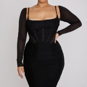 Freyja Black Gathered Corset Dress - Image 13