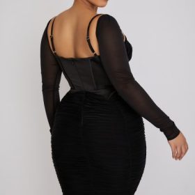 Freyja Black Gathered Corset Dress - Image 14