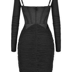 Freyja Black Gathered Corset Dress - Image 4