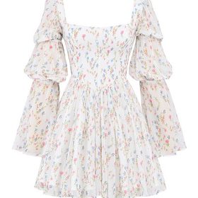Sancia White Posy Print Puff Sleeve Mini Dress - Image 2