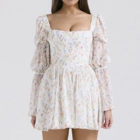 Sancia White Posy Print Puff Sleeve Mini Dress - Image 6