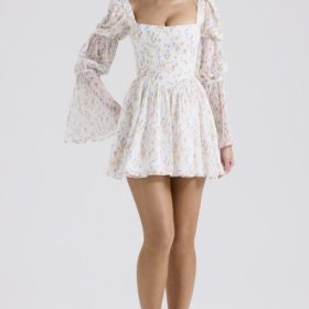 Sancia White Posy Print Puff Sleeve Mini Dress - Image 8