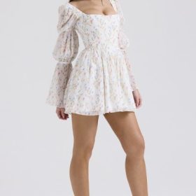 Sancia White Posy Print Puff Sleeve Mini Dress - Image 9