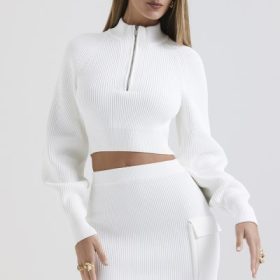Reeva White Balloon Sleeve Ribbed Sweater - Image 8