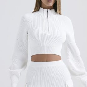 Reeva White Balloon Sleeve Ribbed Sweater - Image 9