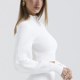 Reeva White Balloon Sleeve Ribbed Sweater - Image 10