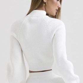 Reeva White Balloon Sleeve Ribbed Sweater - Image 11