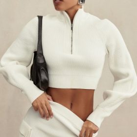 Reeva White Balloon Sleeve Ribbed Sweater - Image 12