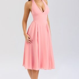 Solada Peach Georgette Halter Sundress - Image 8