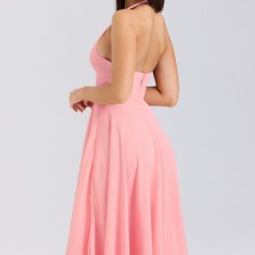 Solada Peach Georgette Halter Sundress - Image 10