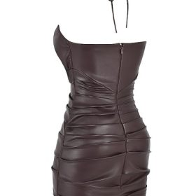 Olivia Bitter Chocolate Vegan Leather Mini Dress - Image 3